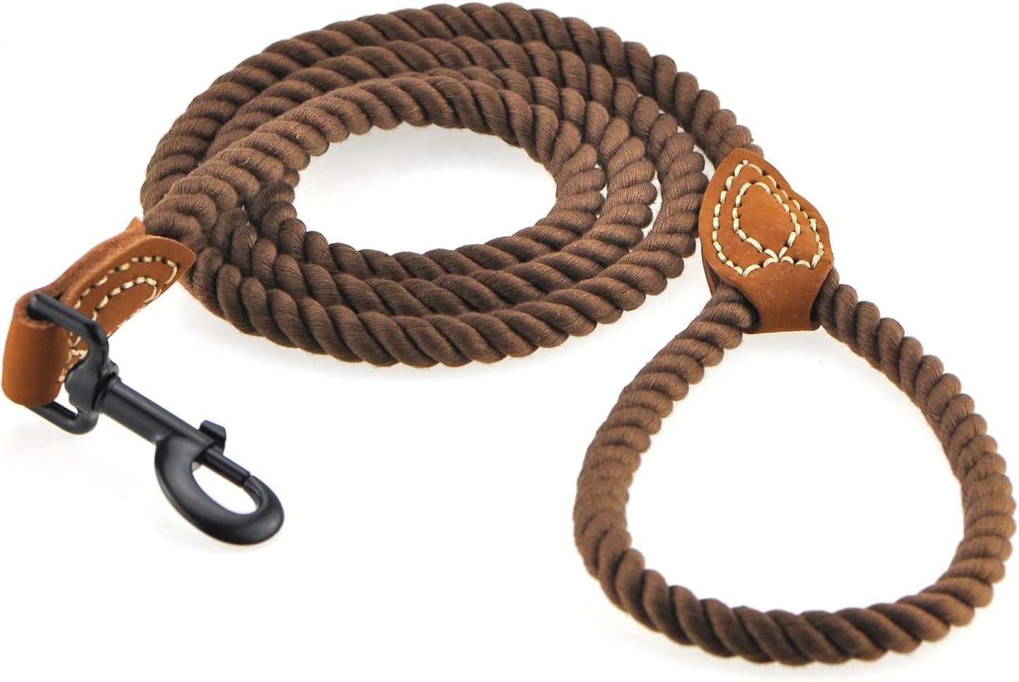 Braided Cotton Dog Leash with Leather Tip – 4 ft (1.2 m), 1/2" (1.27 cm) – Heavy-Duty Rope Lead