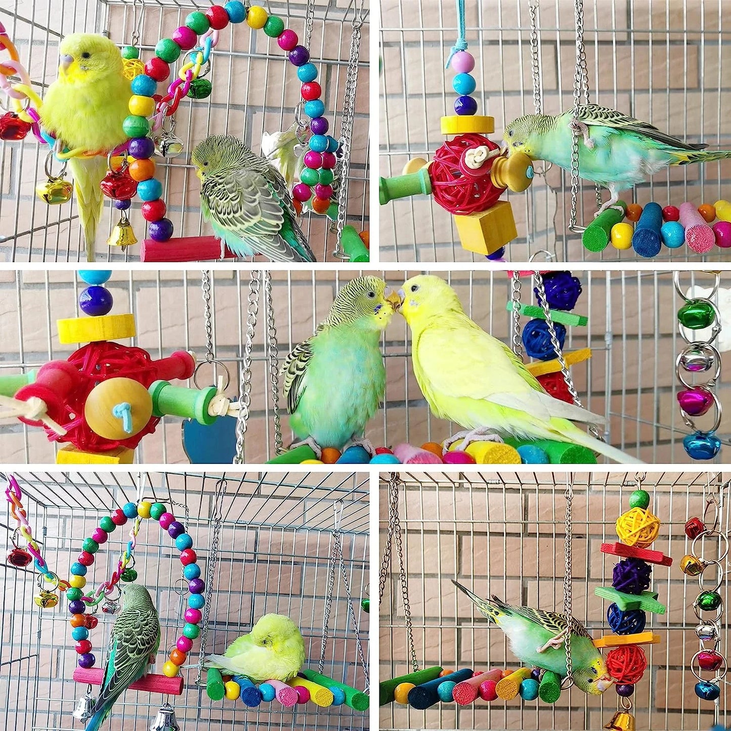 6-Pack Bird Toys – Parrot & Parakeet Hanging Chew & Swing Set