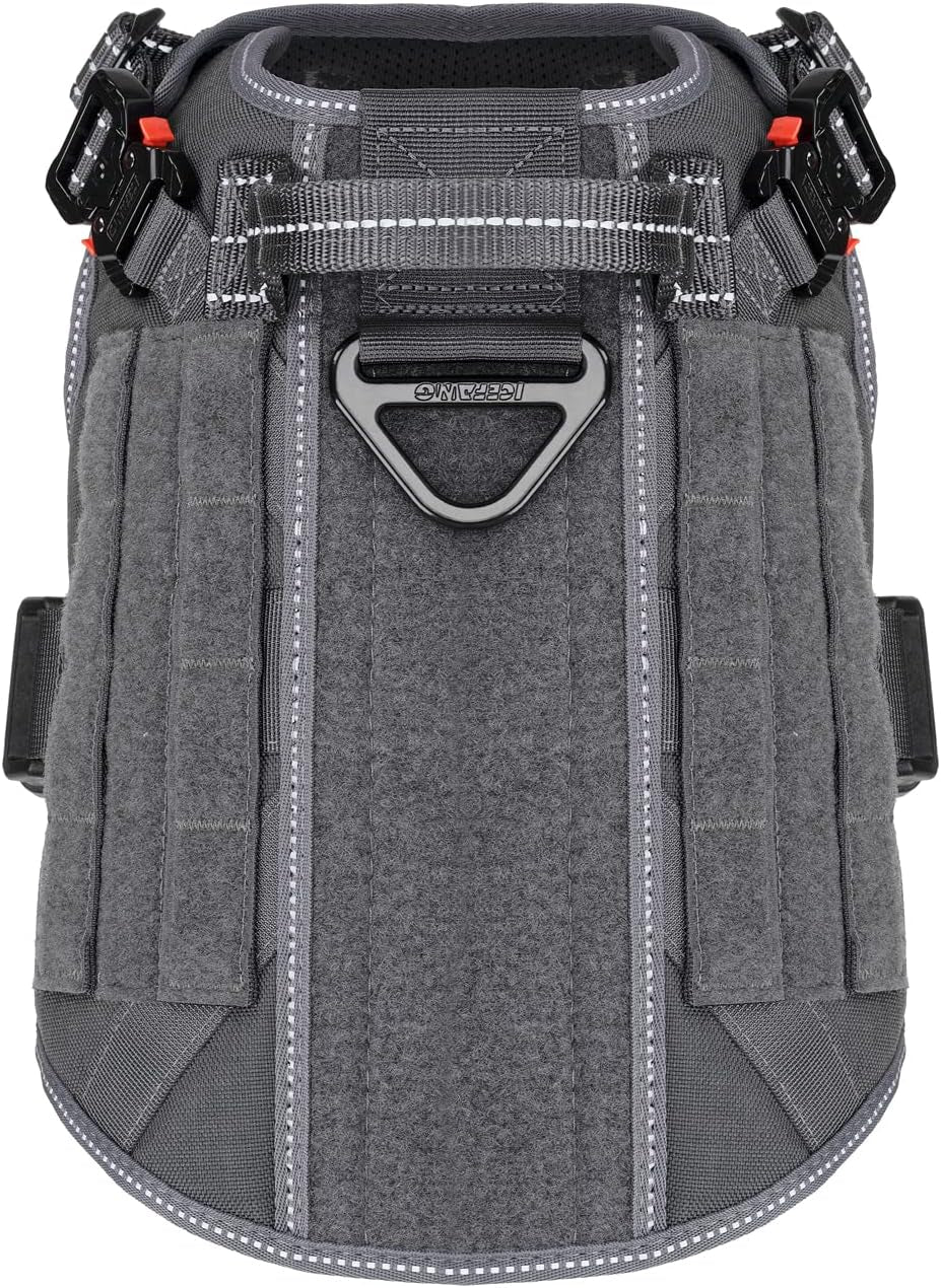 Tactical Dog Harness with Handle – No-Pull MOLLE Vest, Metal Buckles (Grey, Medium)