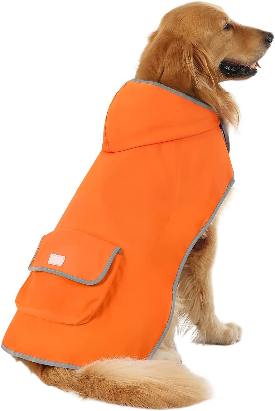 Reversible Dog Raincoat with Hood – Waterproof Jacket (Orange Camo, L)