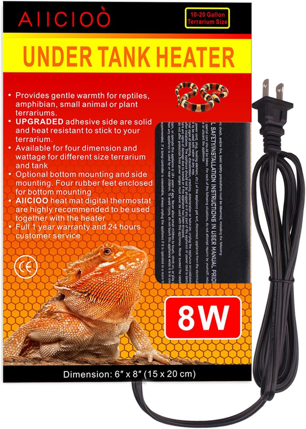 Reptile Heating Pad 6×8" (15×20 cm) – 8W Heat Mat, 2-Pack