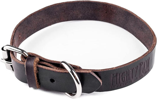 Genuine Leather Dog Collar with Metal Buckle – Medium (Brown)