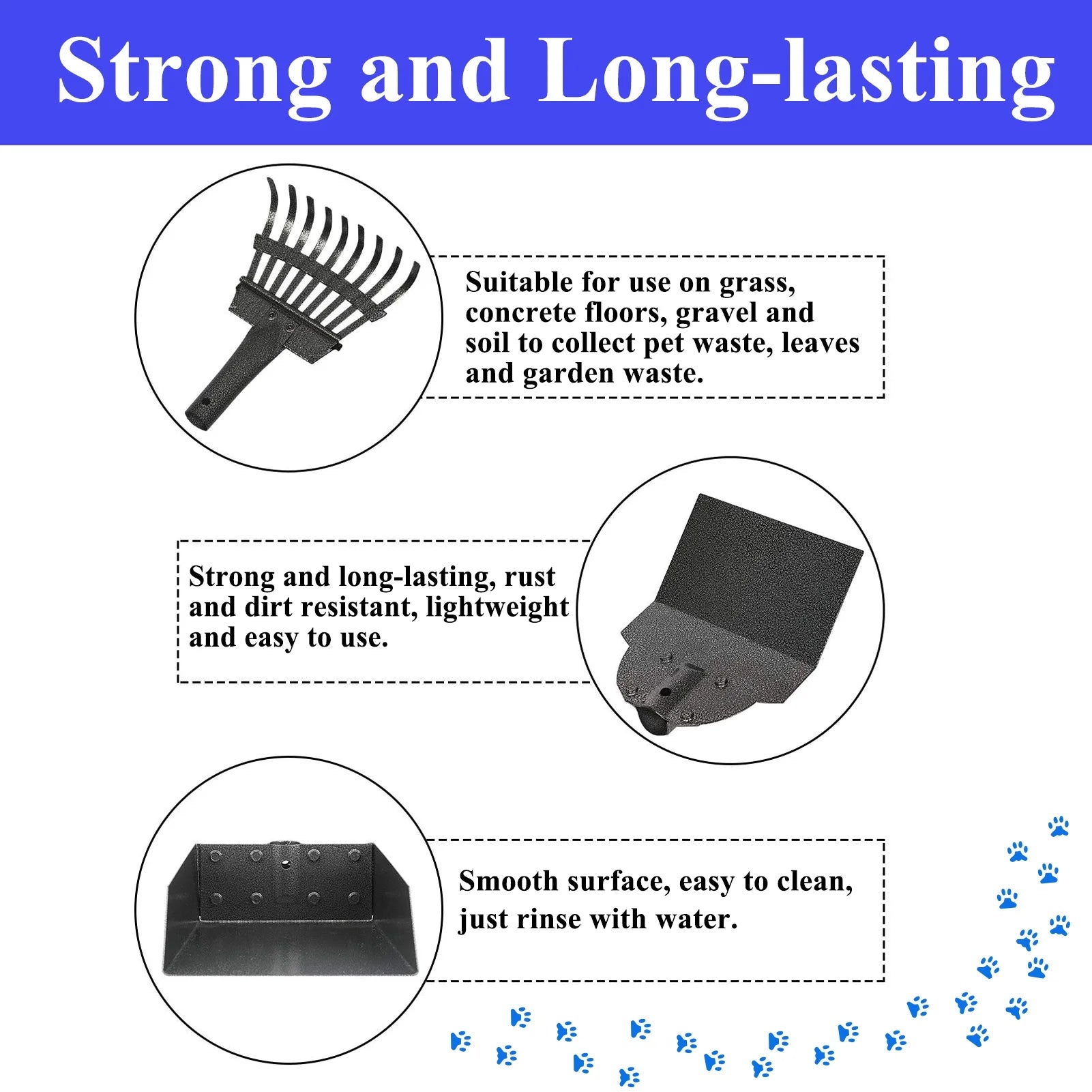 Heavy Duty Dog Pooper Scooper Set with Long Handle (94 cm) for Yard & Grass