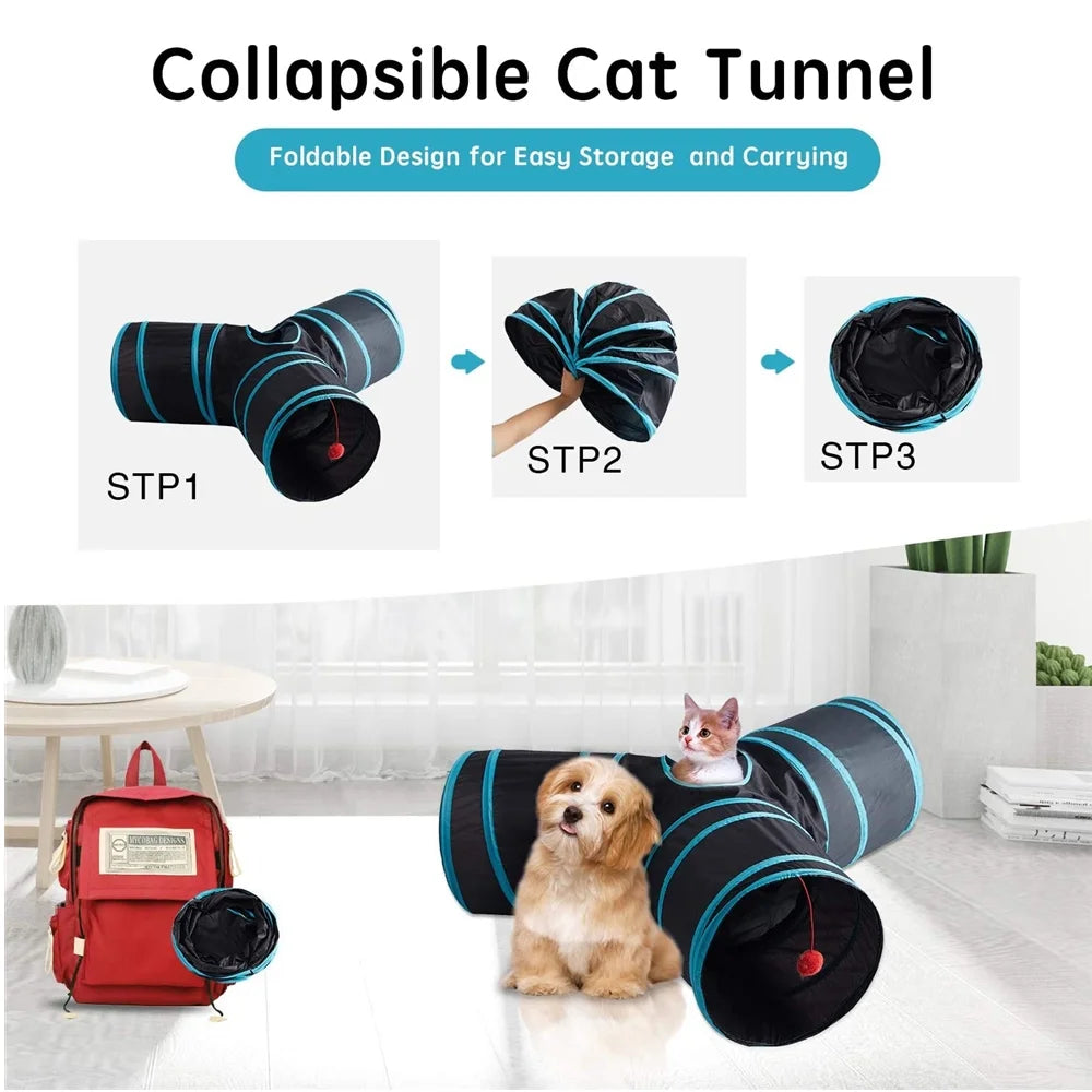 3-Way Cat Tunnel for Indoor Cats & Rabbits