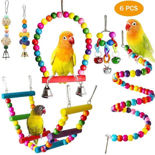 6-Pack Bird Toys – Parrot & Parakeet Hanging Chew & Swing Set