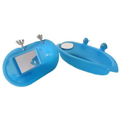 Hanging Bird Bath Bowl with Mirror – Parrot & Budgie Cage Toy