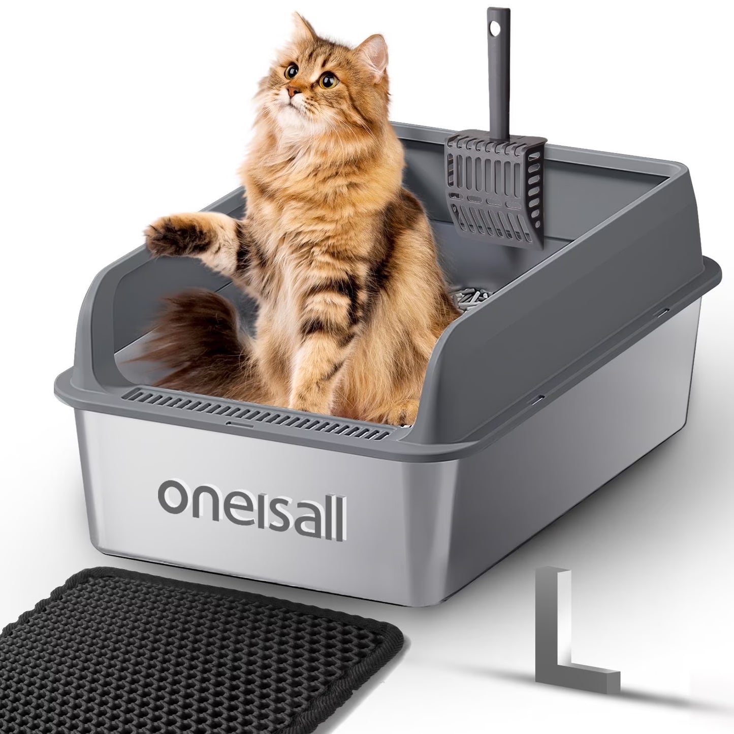 Stainless Steel Cat Litter Box for Large Cats (L), Dark Gray