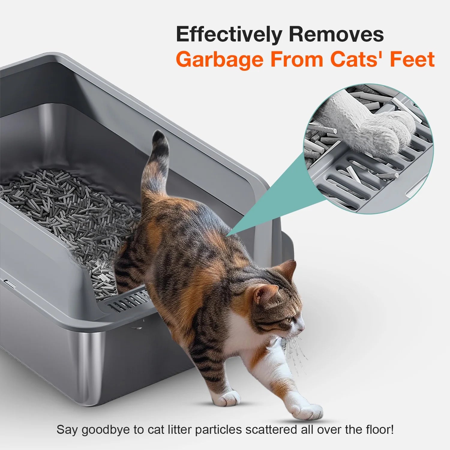 Stainless Steel Cat Litter Box for Large Cats (L), Dark Gray
