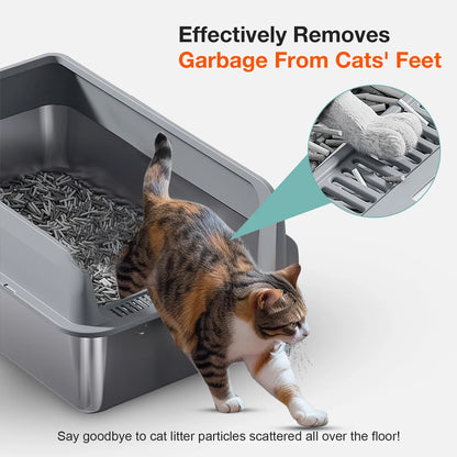 Stainless Steel Cat Litter Box for Large Cats (L), Dark Gray