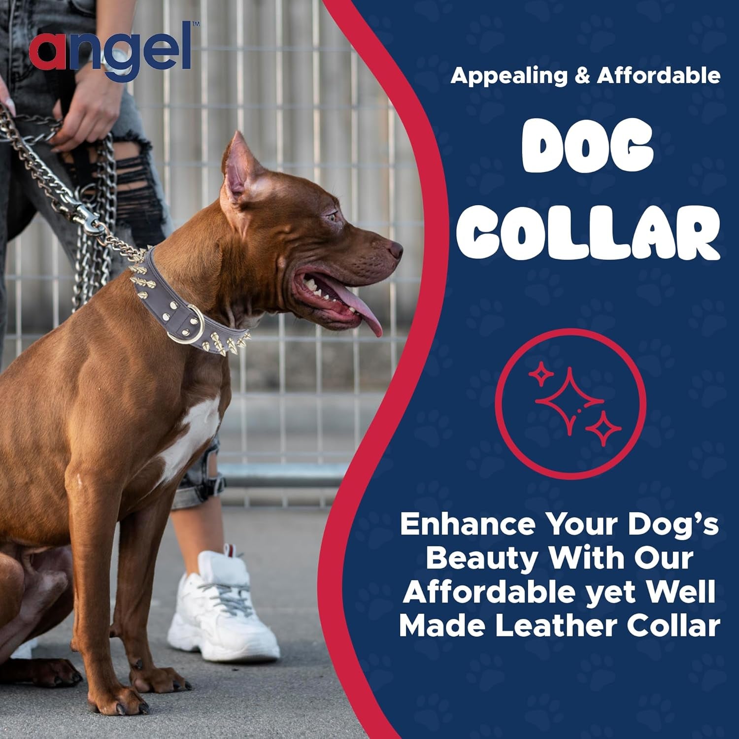 Spiked Leather Dog Collar for Large Dogs – Water-Resistant Thick Collar with D-Ring, 22 × 1.5 In (Chocolate Brown, 55.9 × 3.8 cm)