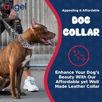 Spiked Leather Dog Collar for Large Dogs – Water-Resistant Thick Collar with D-Ring, 22 × 1.5 In (Chocolate Brown, 55.9 × 3.8 cm)