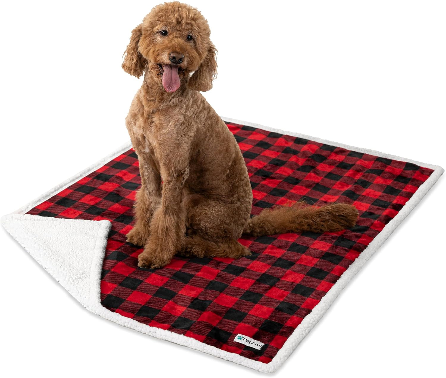 Waterproof Sherpa Dog Blanket, Leakproof Reversible Cover, 80×60 (203×152 cm), Red Plaid