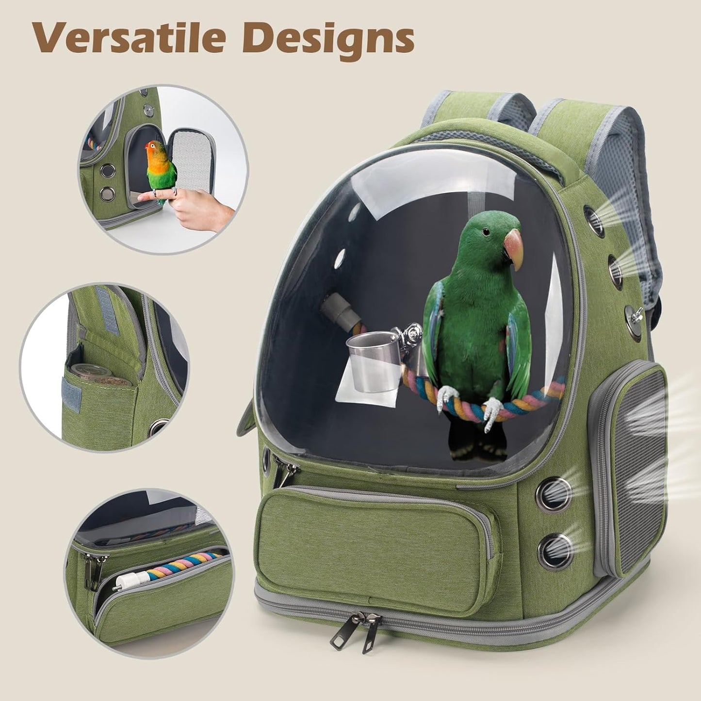 Bird Backpack Carrier with Perch & Clear Window for Travel