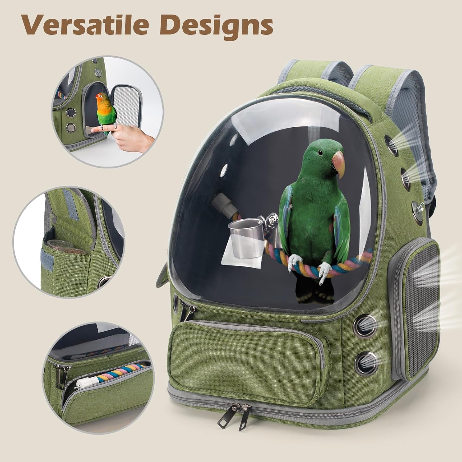 Bird Backpack Carrier with Perch & Clear Window for Travel