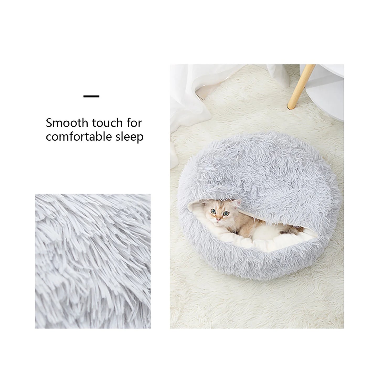 Calming Pet Bed – Hooded Faux Fur Cave for Small Dogs & Cats (Up to 11 lbs / ≈5 kg)