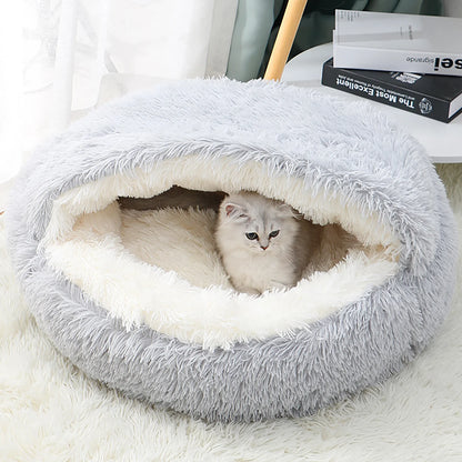 Calming Pet Bed – Hooded Faux Fur Cave for Small Dogs & Cats (Up to 11 lbs / ≈5 kg)