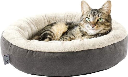 Calming Donut Pet Bed for Cats & Small Dogs, 20 in (50 cm), Washable Anti-Slip Bed – Grey