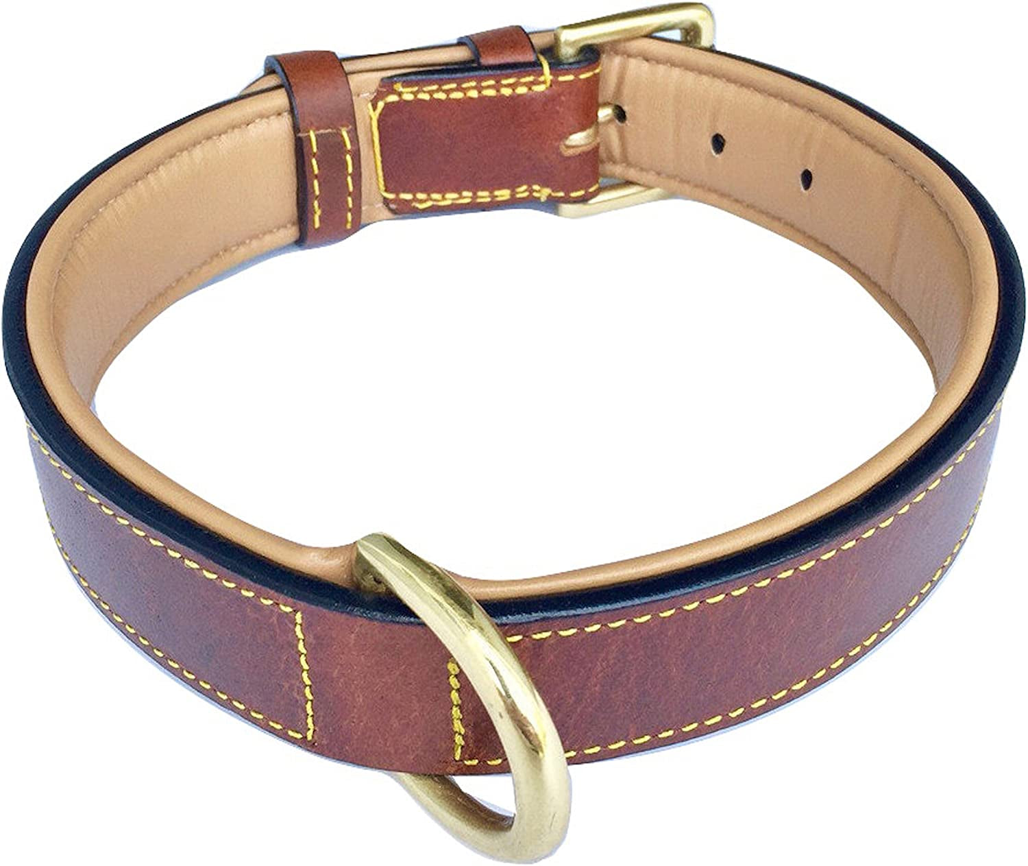 XL Leather Padded Dog Collar – Full Grain Luxury Collar for Large Dogs, 71.1 × 4.45 cm (28"×1.75"), Neck 55.9–63.5 cm (22"×25"), Brown)