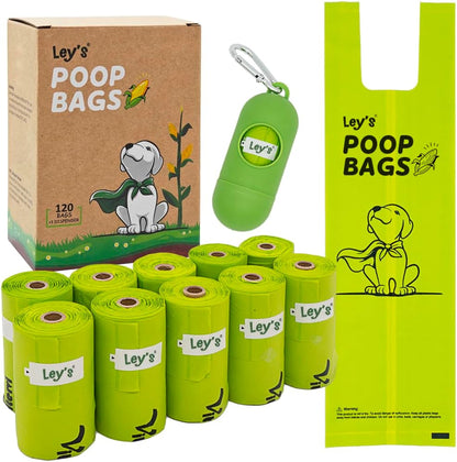 Compostable Dog Poop Bags – Plant-Based, Easy-Tie Handles, Unscented, 120 Count with Dispenser