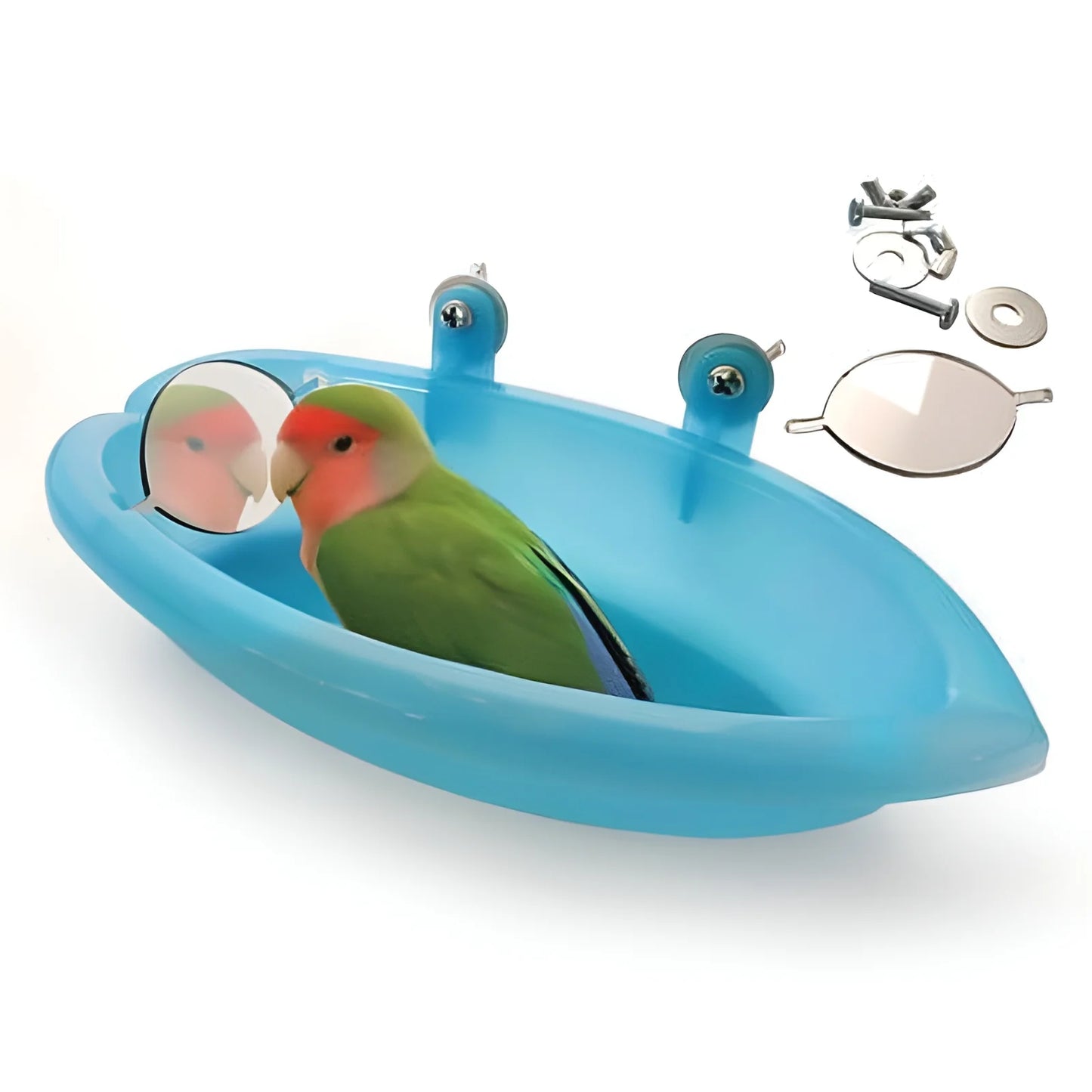 Hanging Bird Bath Bowl with Mirror – Parrot & Budgie Cage Toy