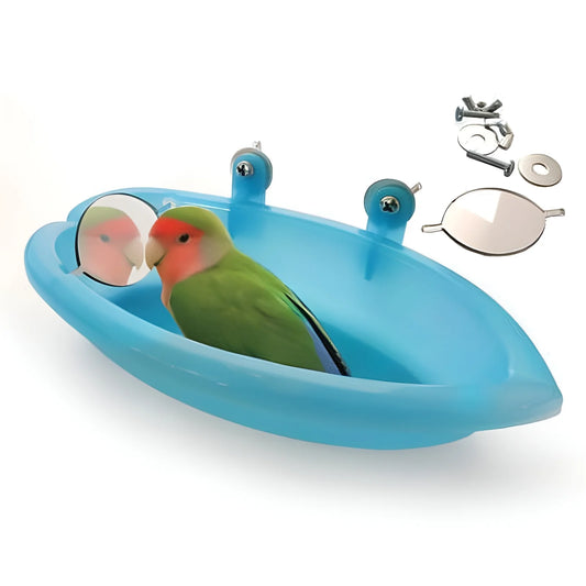 Hanging Bird Bath Bowl with Mirror – Parrot & Budgie Cage Toy