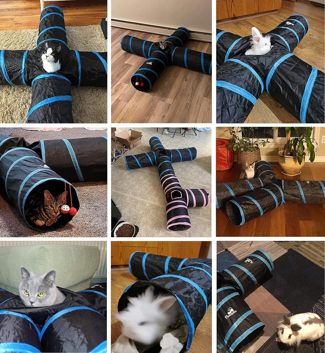 4-Way Cat Tunnel Toy – Interactive Play Tunnel with Balls & Bells (25 × 53 cm, Blue)