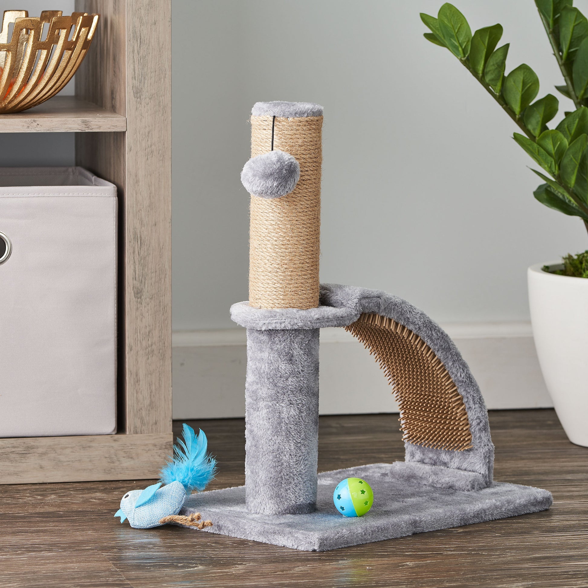 Deluxe Jute Cat Scratching Post with Arch Massager, 17" (43.2 cm), Gray