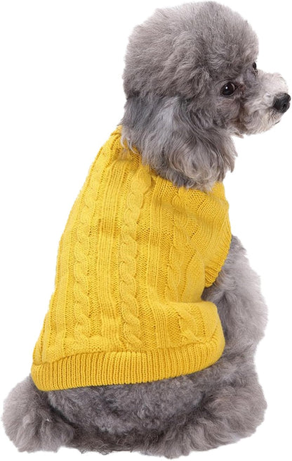 Knitted Dog Sweater for Small Dogs & Cats – Winter Warm Pet Sweatshirt (XS, Yellow)