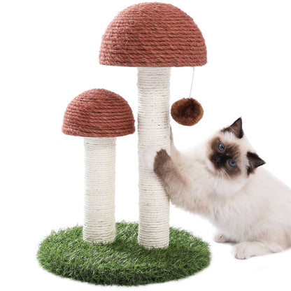 2 Mushrooms Cat Scratching Post 19″ (≈48 cm) – Sisal Claw Scratcher for Kittens & Small Cats, Brown
