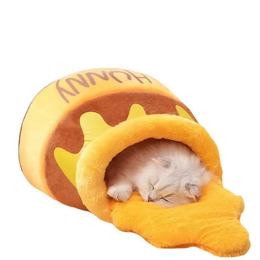 Honey Pot Cat Bed with Memory Foam – Cozy Indoor Cat House with Washable Cushion (Large)
