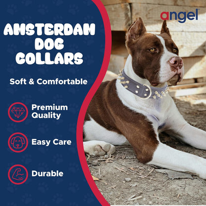 Spiked Leather Dog Collar for Large Dogs – Water-Resistant Thick Collar with D-Ring, 22 × 1.5 In (Chocolate Brown, 55.9 × 3.8 cm)