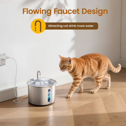PWF-001 304 Stainless Steel Cat Water Fountain, 2L Water Fountains for Cats Indoor - Silver