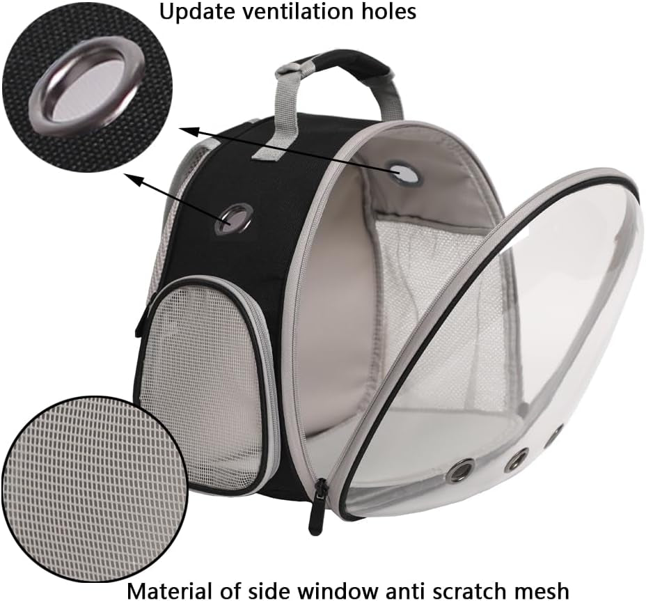 Small Animal Backpack Carrier with Bubble Window – Travel Backpack for Guinea Pigs & Reptiles (Grey)
