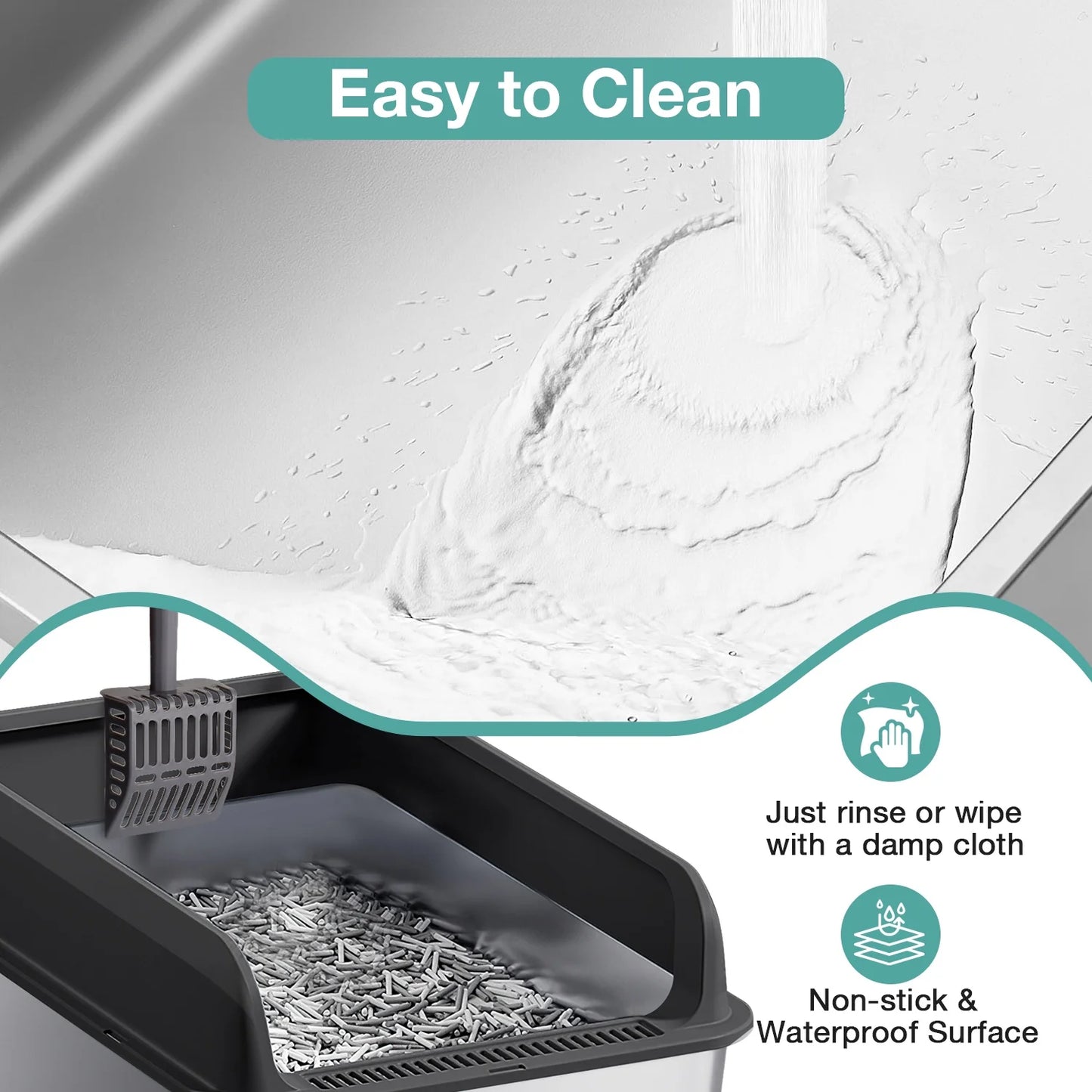 Stainless Steel Cat Litter Box for Large Cats (L), Dark Gray