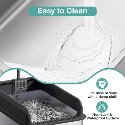 Stainless Steel Cat Litter Box for Large Cats (L), Dark Gray