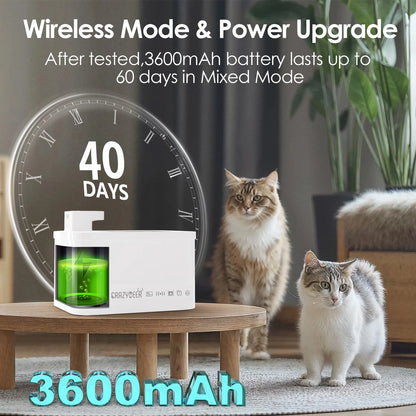 Pet Water Fountain (4L), Stainless Steel Wireless-Automatic Indoor Dispenser