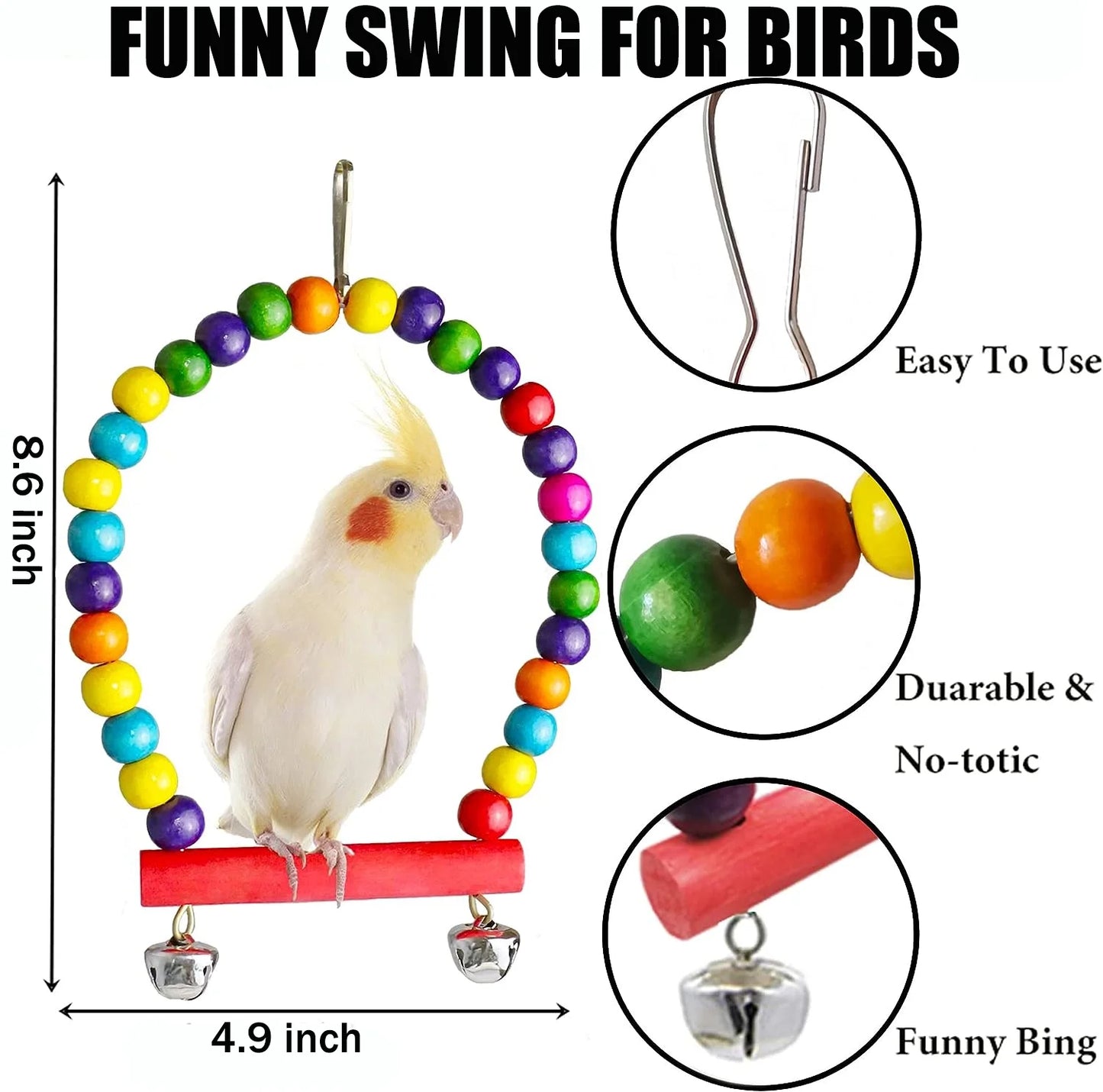 6-Pack Bird Toys – Parrot & Parakeet Hanging Chew & Swing Set