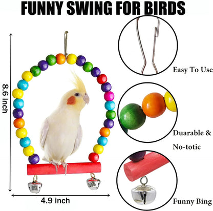 6-Pack Bird Toys – Parrot & Parakeet Hanging Chew & Swing Set