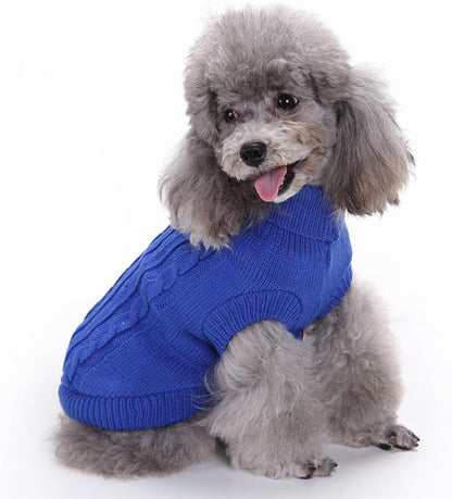 Knitted Dog Sweater for Small Dogs & Cats – Winter Warm Pet Sweatshirt (M, Dark Blue)