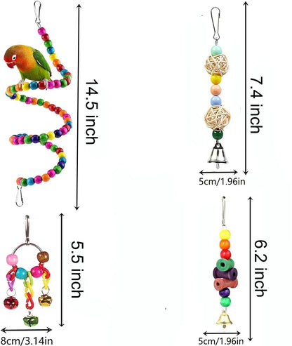 6-Pack Bird Toys – Parrot & Parakeet Hanging Chew & Swing Set