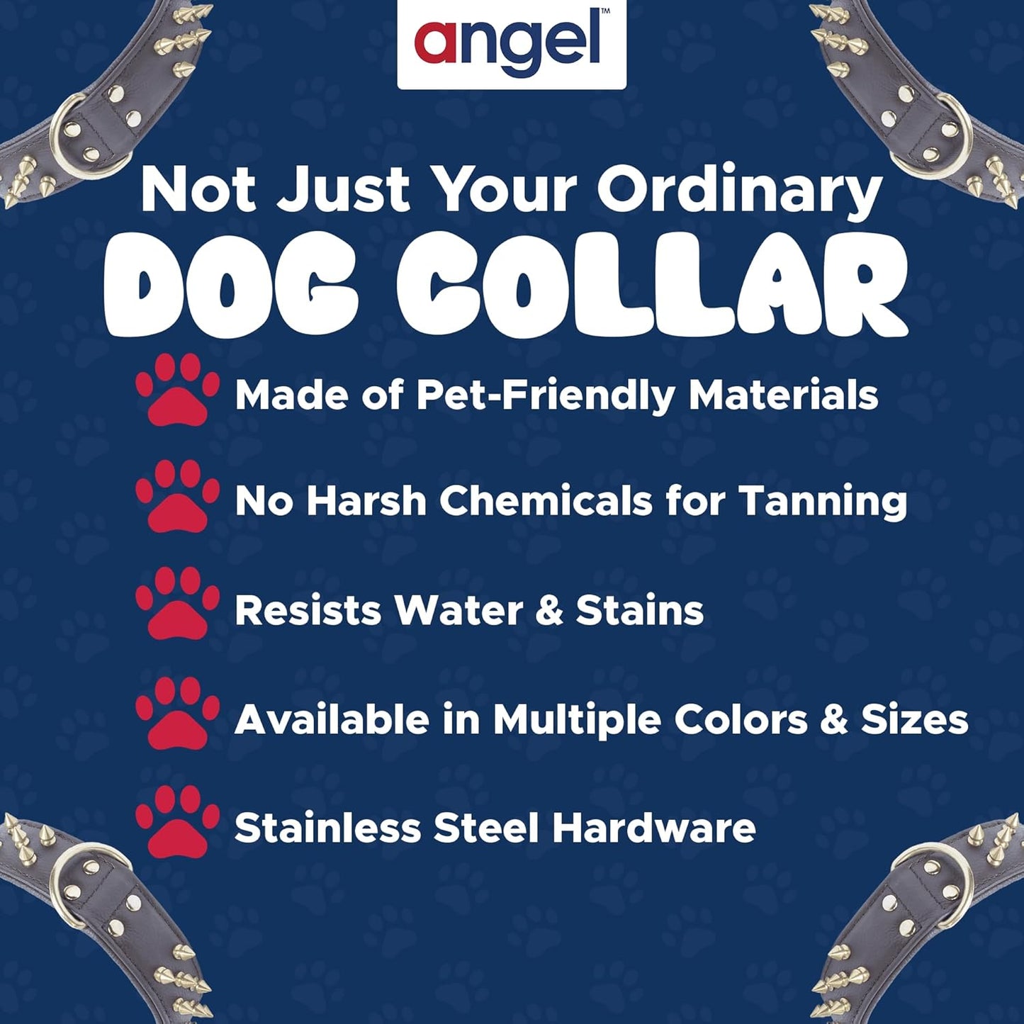 Spiked Leather Dog Collar for Large Dogs – Water-Resistant Thick Collar with D-Ring, 22 × 1.5 In (Chocolate Brown, 55.9 × 3.8 cm)