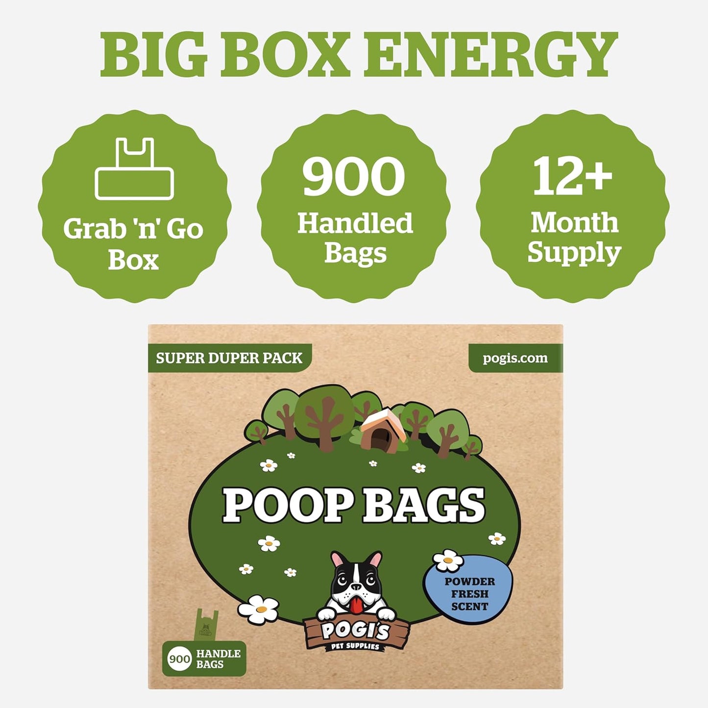 Pogi’s Dog Poop Bags with Handles – Extra-Thick, Leak-Proof, Large, Fresh Scent, 900 Count