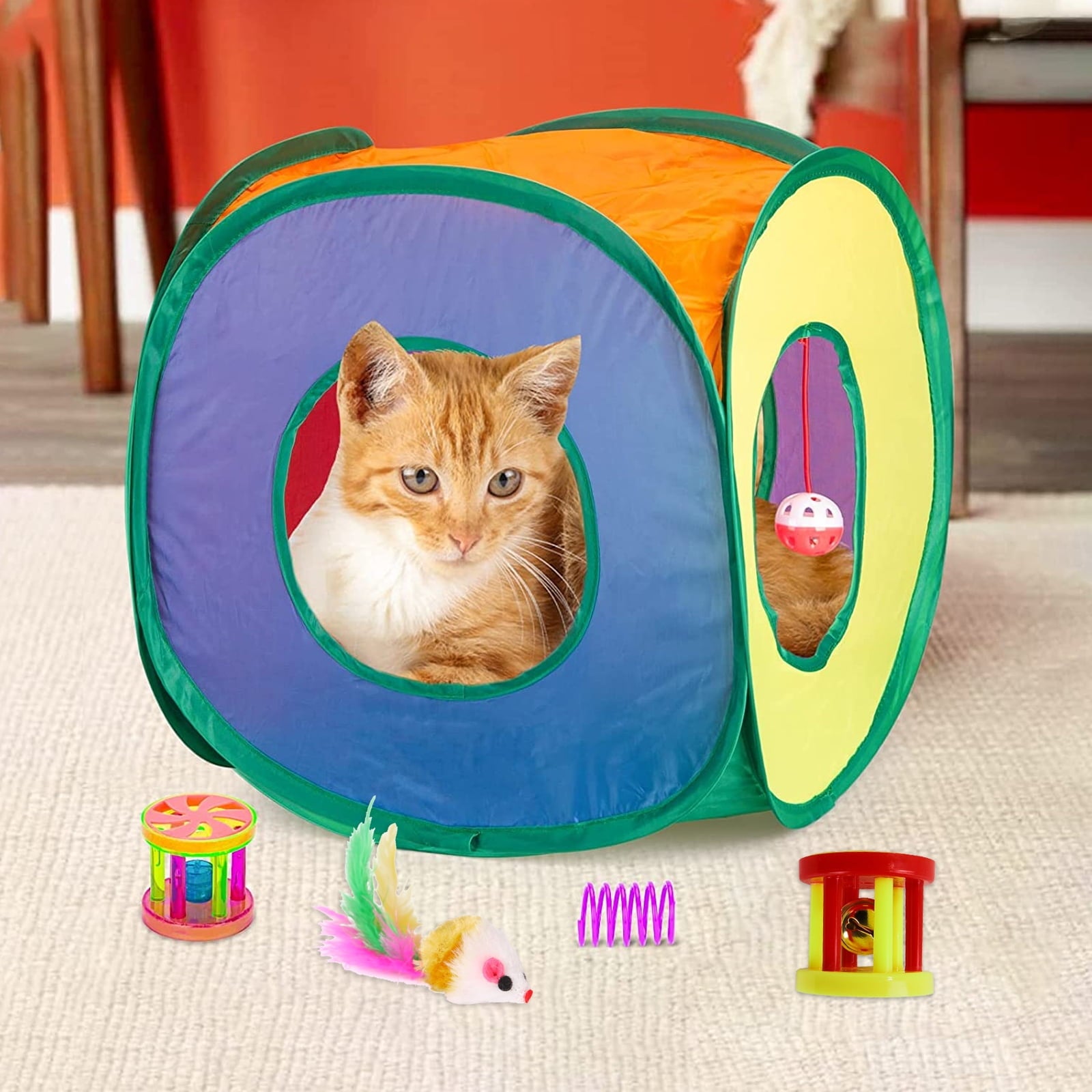15-Piece Cat Toy Set with Tunnel – Interactive Kitten Toys