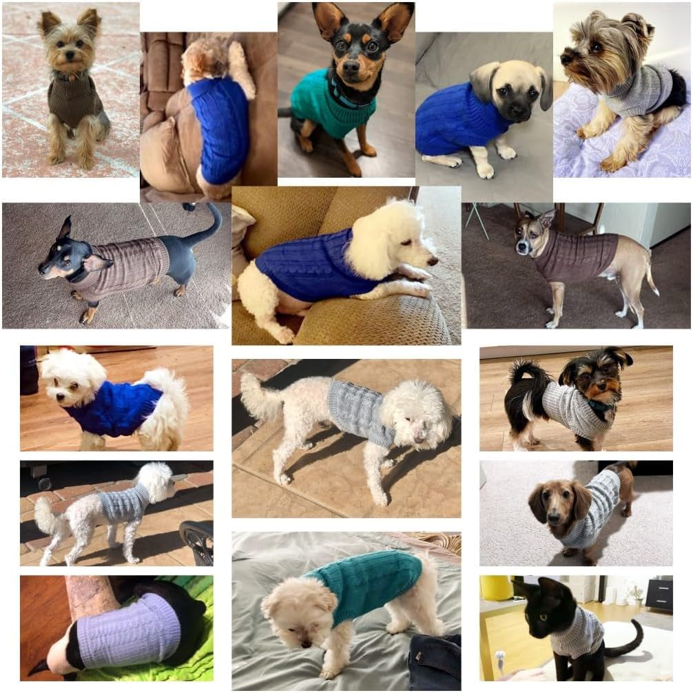 Knitted Dog Sweater for Small Dogs & Cats – Winter Warm Pet Sweatshirt (M, Dark Blue)