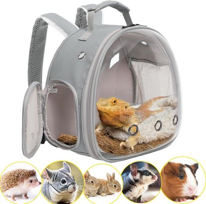 Small Animal Backpack Carrier with Bubble Window – Travel Backpack for Guinea Pigs & Reptiles (Grey)