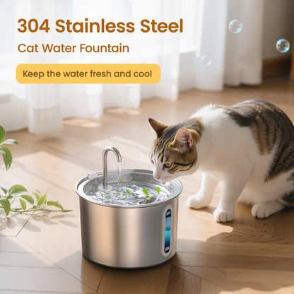 PWF-001 304 Stainless Steel Cat Water Fountain, 2L Water Fountains for Cats Indoor - Silver