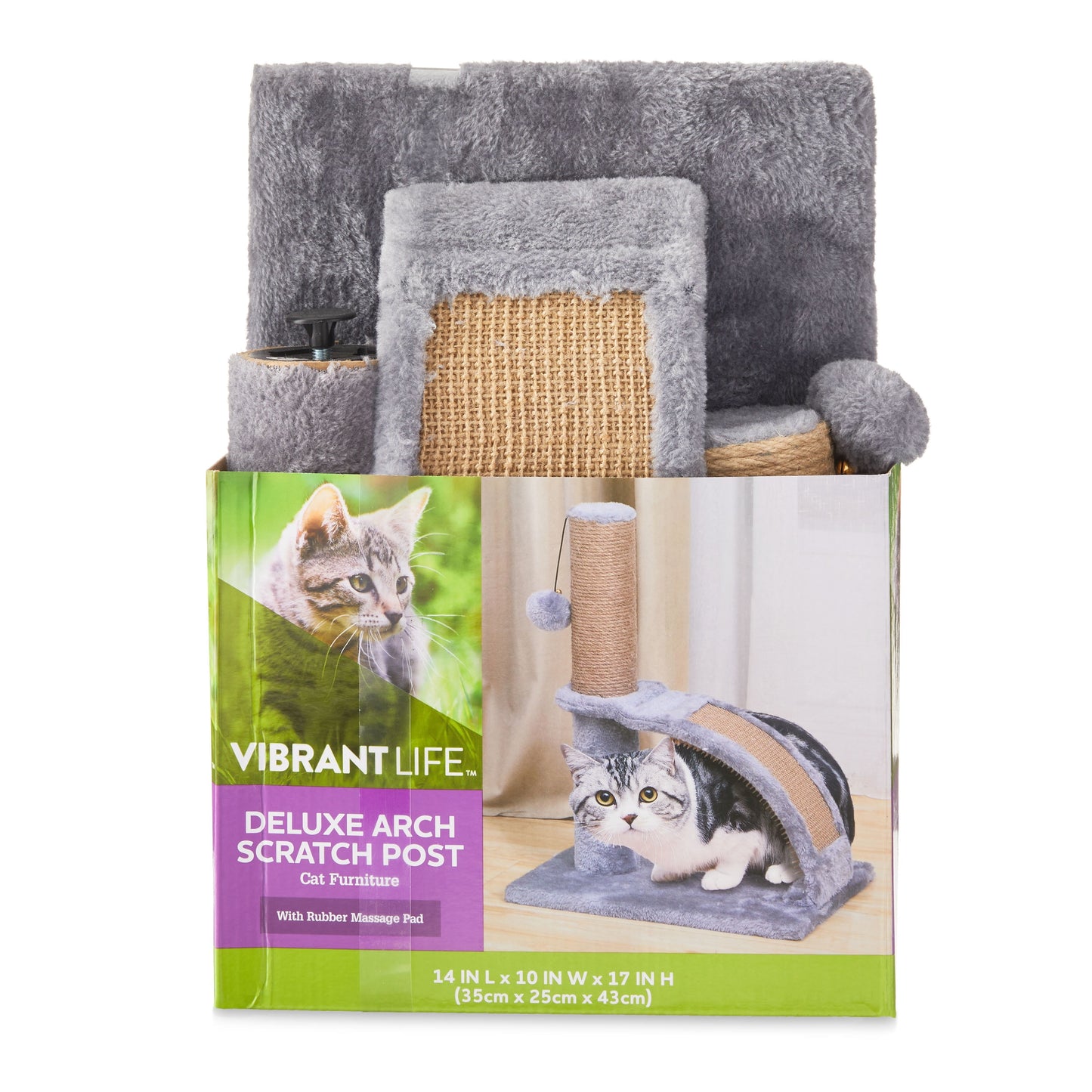 Deluxe Jute Cat Scratching Post with Arch Massager, 17" (43.2 cm), Gray