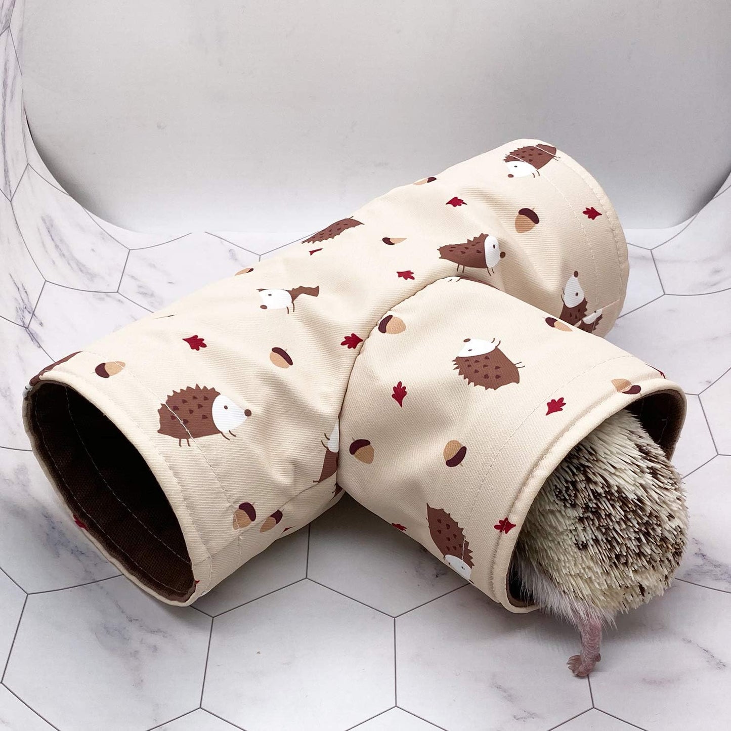 Handmade Small Animal Hideout Tunnel – Collapsible 3-Way Play Toy (Beige)