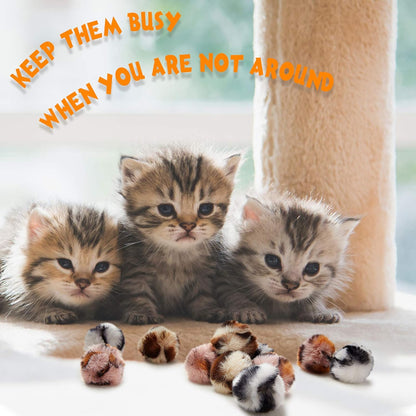 12-Pack Fuzzy Cat Pom Pom Balls – Interactive Plush Toys