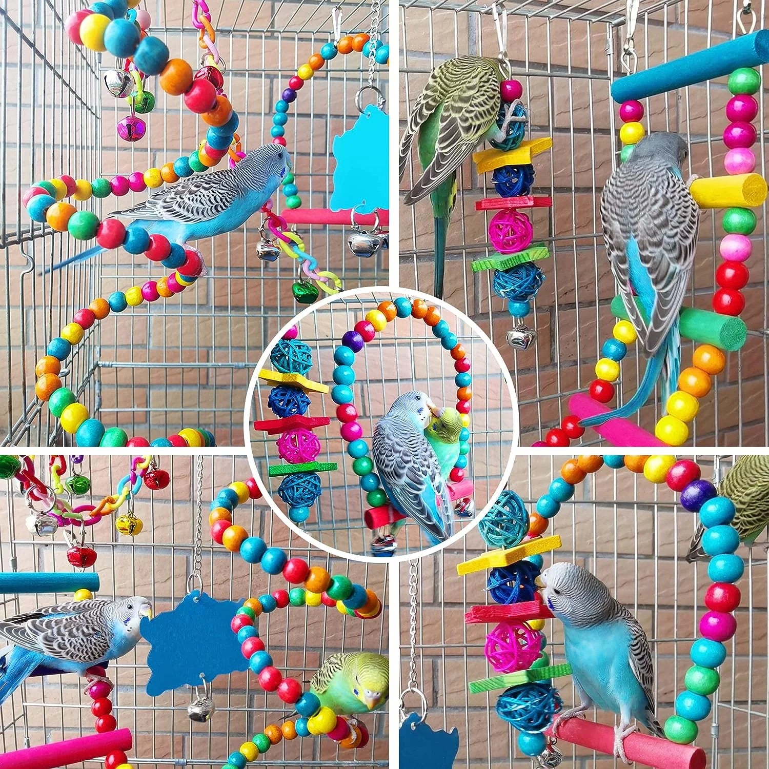 6-Pack Bird Toys – Parrot & Parakeet Hanging Chew & Swing Set